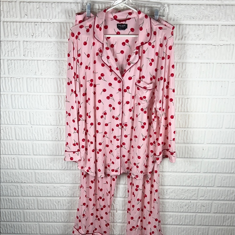 kate spade Pink and Red Cherry Print Pajama Set